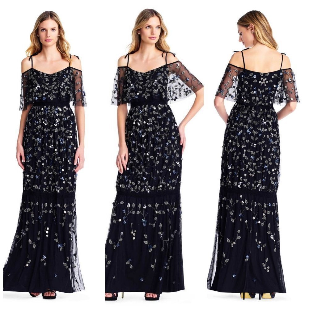 Nwt Adrianna Papell 2 Hand Beaded Evening Dress
